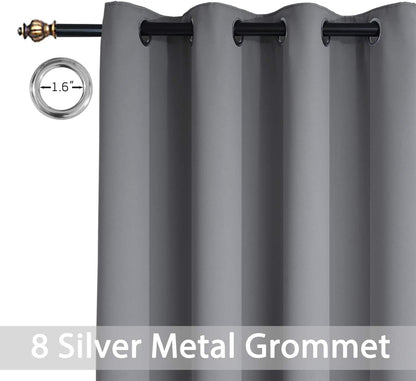 Yakamok Room Darkening Gray Blackout Curtains, Light Blocking Thermal Insulated Grommet Drapes for Bedroom Living Room, 52W x 84L, Grey Curtains, 2 Panels, 2 Tie Backs Included