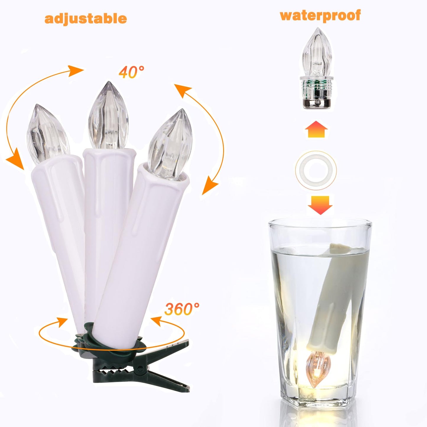 FREEPOWER 30PCS Flameless LED Taper Candles Battery Operated Christmas Tree Candle Lights With Remote Timer, Flickering Flame Mini Clip on Candles For Christmas Trees Garden Parties Home Decor (White)
