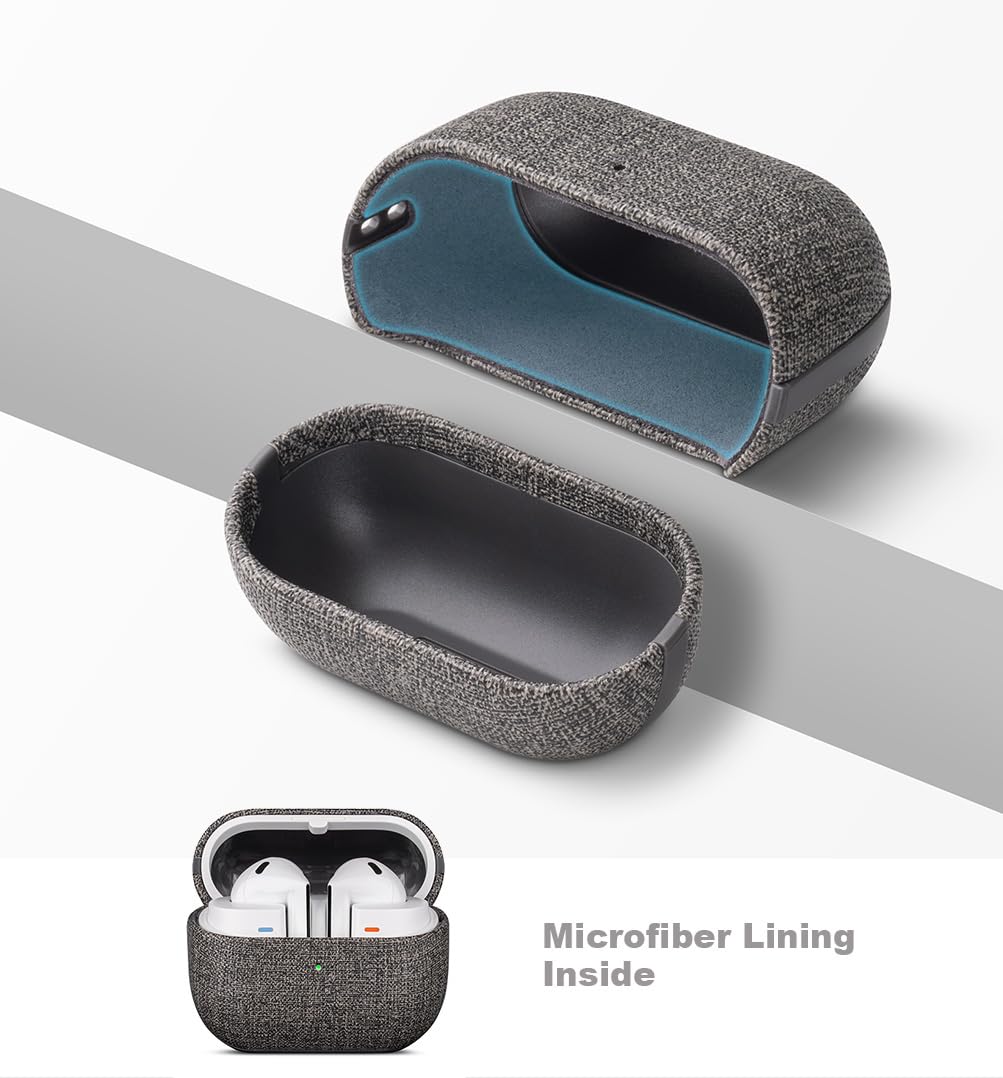 LOPIE Case for Samsung Galaxy Buds 3 / Buds3 Pro/Samsung Buds 3 FE Case Cover with Lanyard - Made of Vegan Leather - Canvas Style - Handmade Drop Protection Hard Shell Cover - Gray