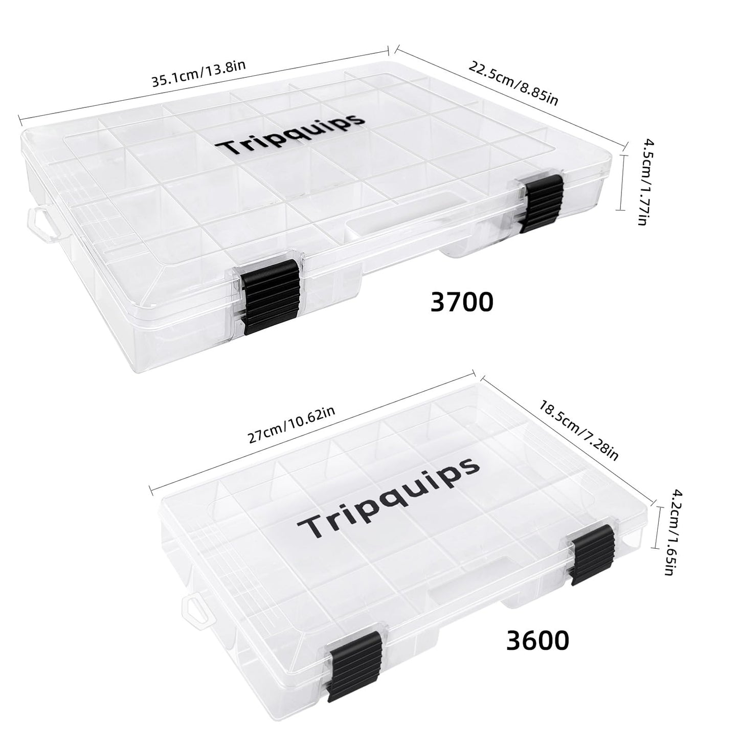 Tripquips 3600 Tackle Trays, Plastic Storage Organizer Box with Removable Dividers - Tackle Boxes - Fishing Tackle Storage - 3700 Tackle Trays - 2 Packs/4 Packs Box Organizer-3600 4 Packs
