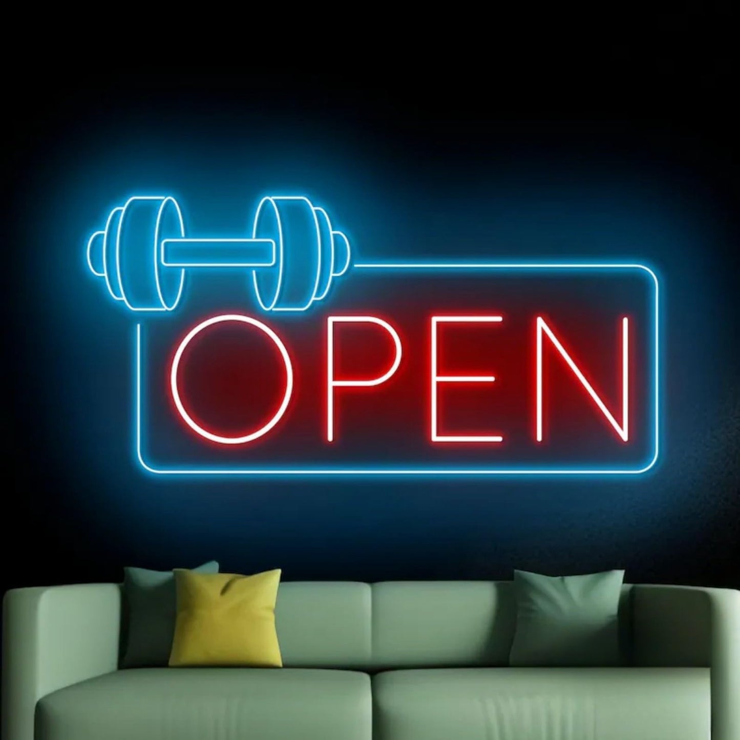 Gym Fitness Open Neon Sign, Dumbbell Open Led Sign, Weightlifting Led Light, Barbell Neon Light, Gym Open Wall Art Decor, House Wall Sign Decor for Business Window Open Signs, Fitness Club Decor