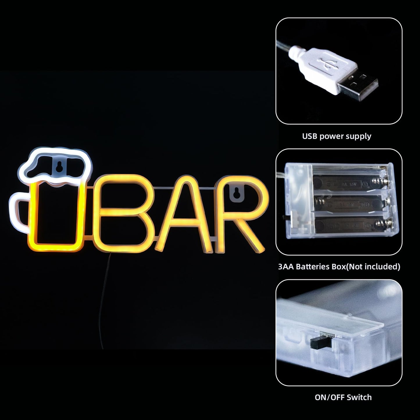 VOCAON Bar Beer Neon Signs Light Wall Decor USB/Battery Powered Neon Lights for Bedroom Girls Kids Birthday Party LED Bar Signs for Home Bar, Bistro, Party, Club, Home Theater (Warm White)