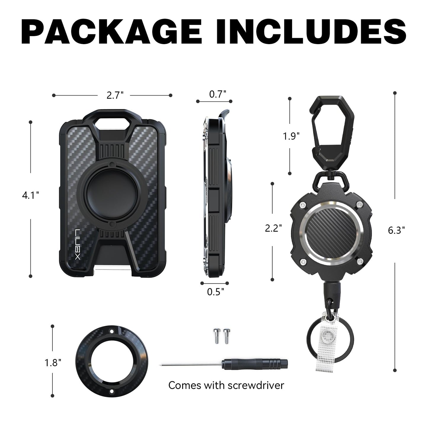 LIUGX Badge Holder for Airtag, with Retractable Keychain, Heavy Duty for Airtag Holder/Case, ID Card Holder (Holds 6 Cards), with 31.5” Badge Reel Key Chain, 10,000+ Rebound, 8oz