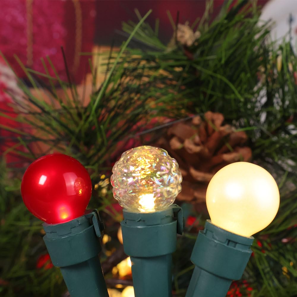 novrose Red and White Christmas Lights Outdoor G15 Pearlized Glass 70 LED 19FT Mini Globe String Lights for Christmas Tree Indoor Outdoor Decor,ETL Certified
