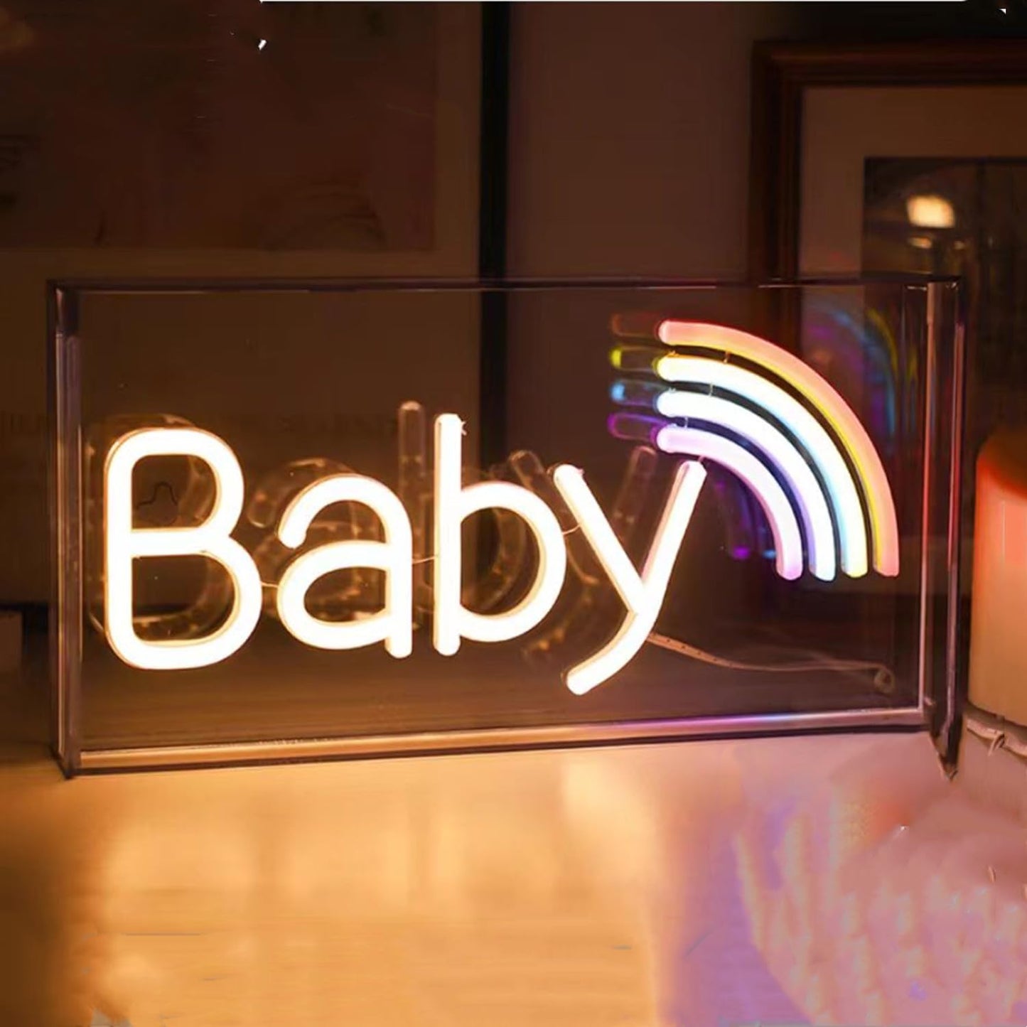 Baby Rainbow Neon Sign, Standable Baby Neon Sign Powered by USB,3D Arylic Neon Lights for Kids Bedroom Dorm Baby Shower & Gender Reveal,LED Lightbox Decorative Lights for Gifts 11.8"*5.9"*1.7"