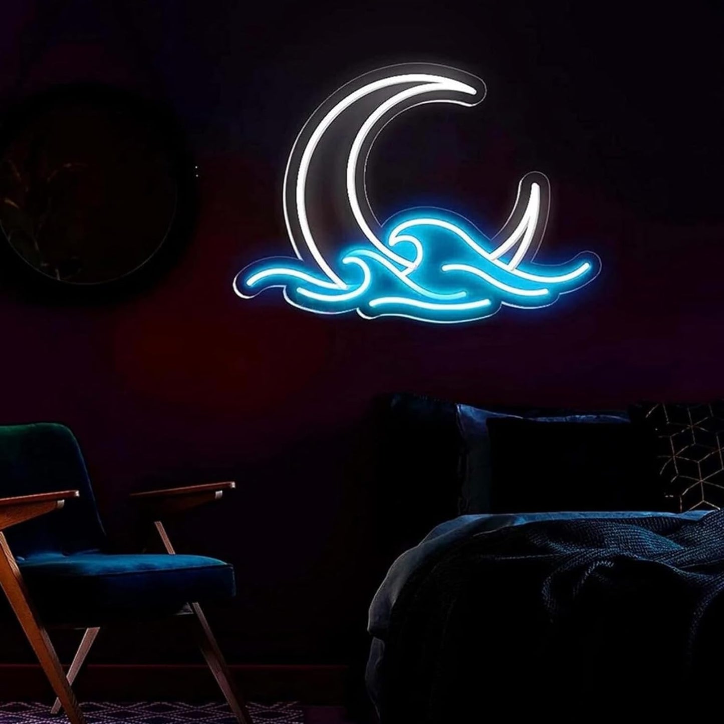Dimmable Moon Wave Neon Sign Sun Moonrise Ocean Wave LED Wall Decor, Hanging Moon LED Sign for Christmas Party Favors