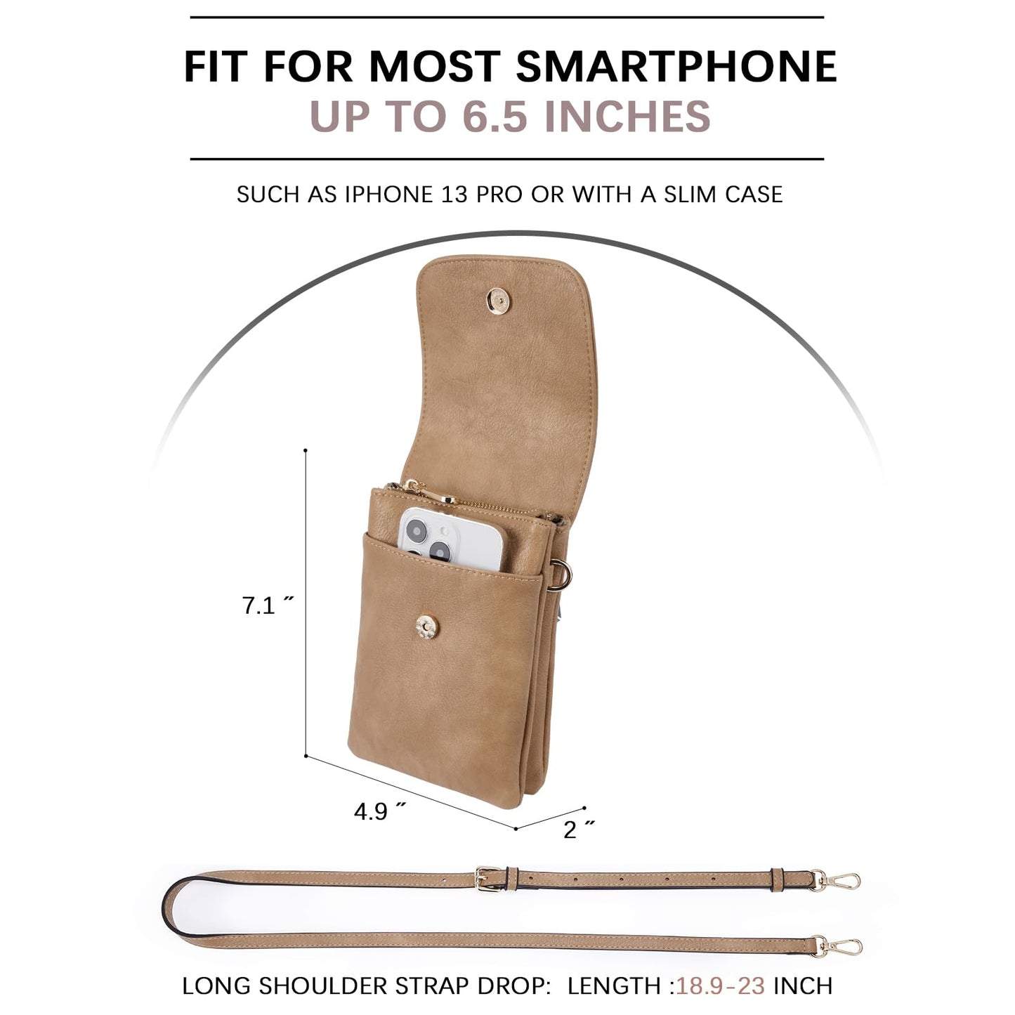 BOSTANTEN Vegan Leather Small Crossbody Bags for Women Designer Cell Phone Bag Wallet Purses Adjustable Strap Camel Brown