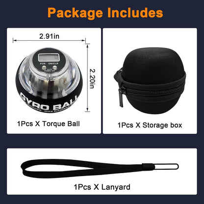 Torque Ball with Counter - Wrist Power Gyro Ball for Forearm Strengthener, Grip Strength Trainer, Hand Strengthening Exerciser, Wrist Trainer Balls with Auto-Start LED Lights (Black)