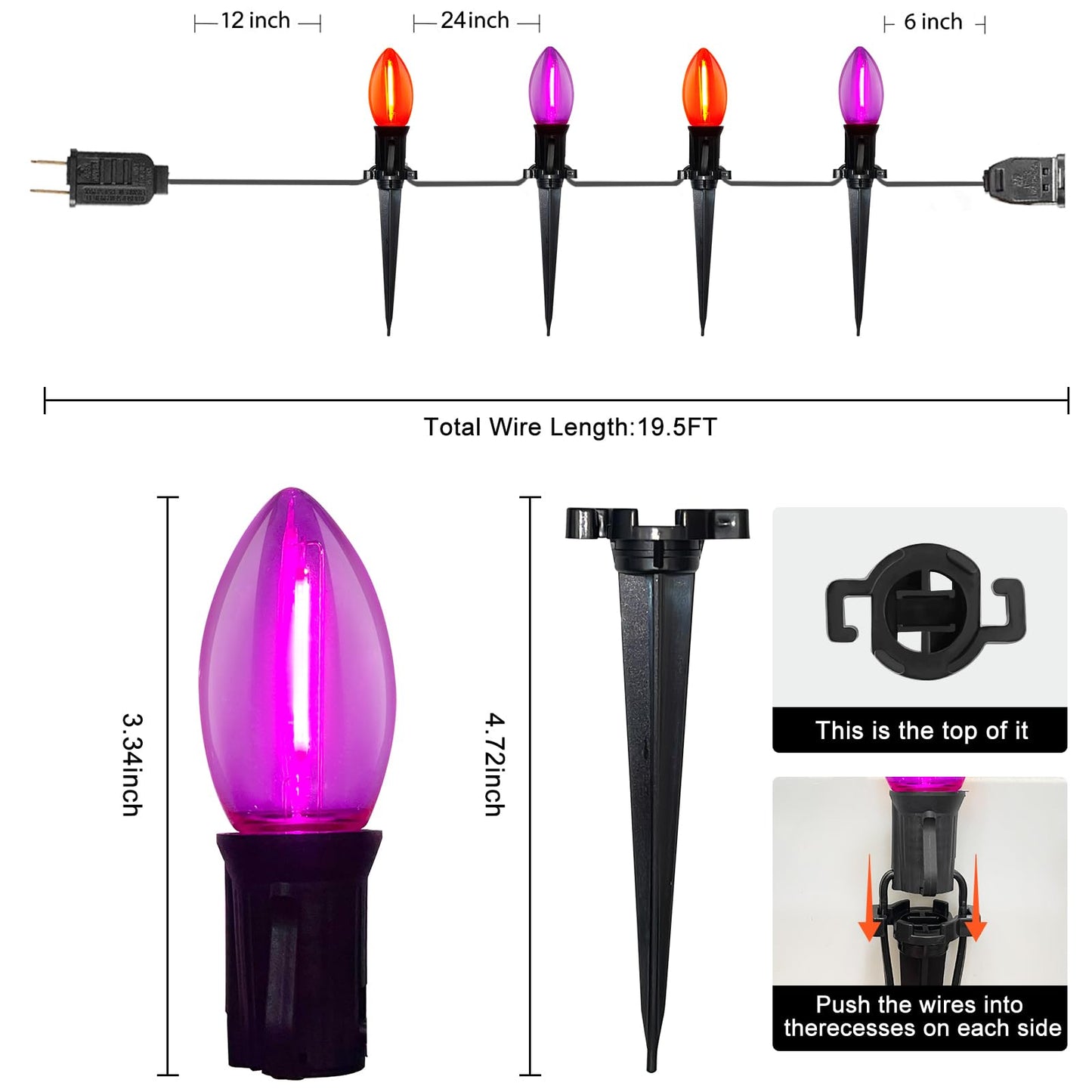 Halloween Pathway Lights Outdoor, 19.5Ft Orange Purple Halloween String Lights with 10 C9 LED Bulbs and Stakes, Connectable Outdoor Waterproof Marker Stake Lights for Halloweens Path Yard Lawn, Garden