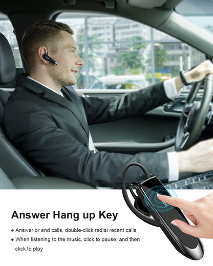 New bee Bluetooth Earpiece V5.0 Wireless Handsfree Headset with Microphone 24 Hrs Driving Headset 60 Days Standby Time for iPhone Android Samsung Laptop Trucker Driver (Black)