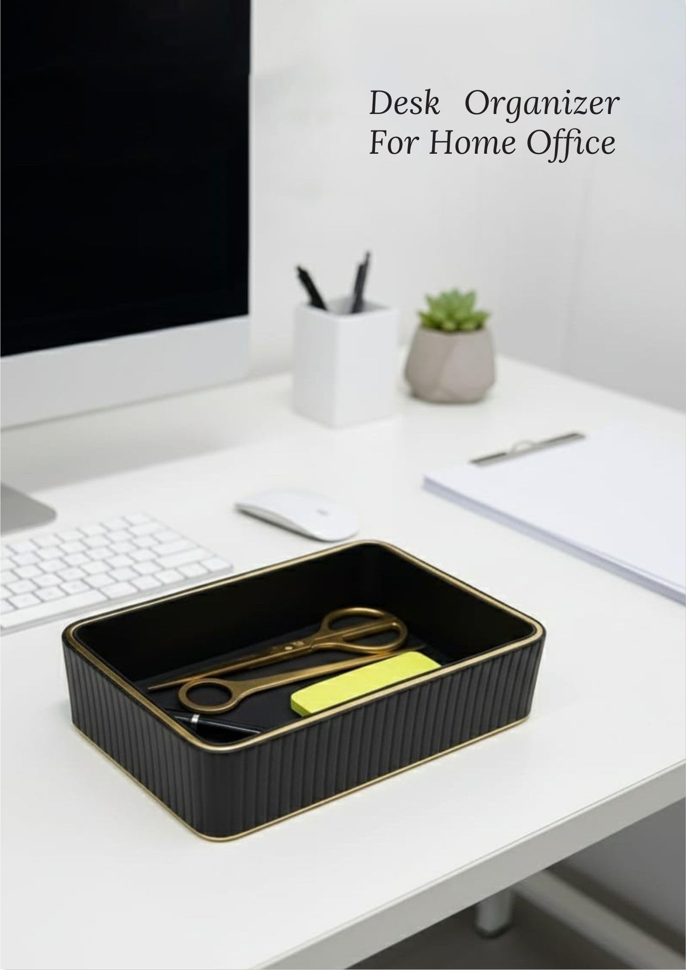 CASA MOCA Valet Tray, Small Leather Tray, Wallet Tray, Vanity Tray, Catch All Tray, Nightstand Tray Organizer, Bedside Organizer Tray, Office Desk Organizer (Black Onyx) for Men and Women.