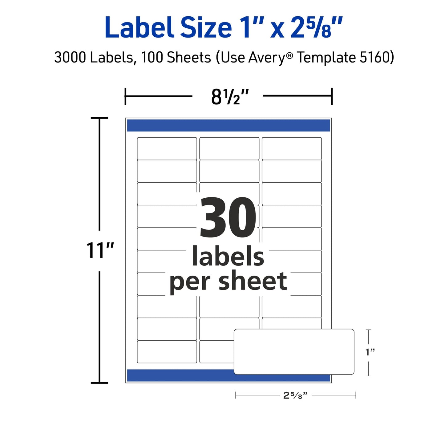 Avery Easy Peel Printable Address Labels with Sure Feed, 1" x 2-5/8" Customizable Stickers, White, 3,000 Blank Mailing Labels, Great for Mailing, Shipping, and More (5160)