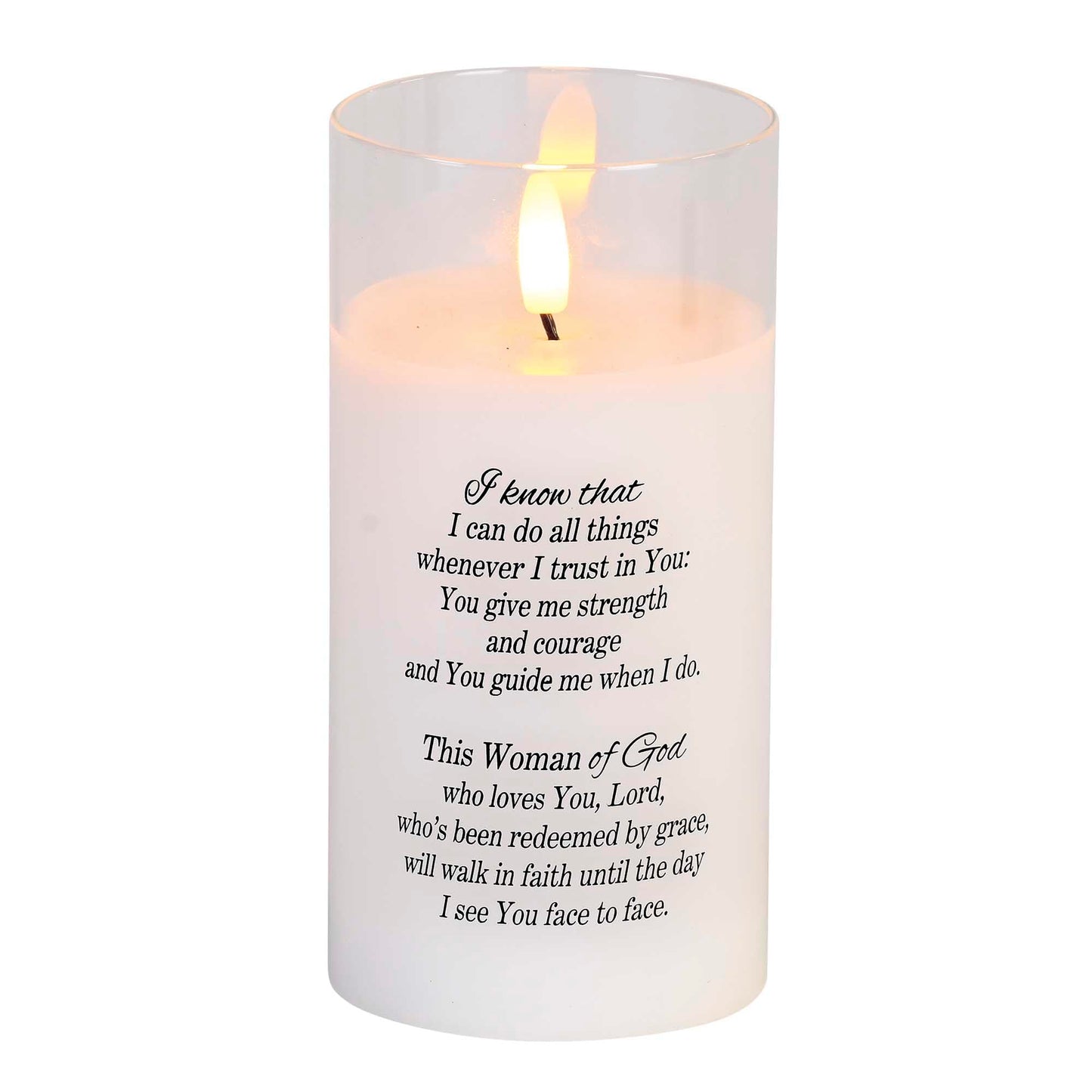 Dicksons DPGC-06-100WH Woman of God I Know that I Can Do All Things White 6 x 3 Glass Encouraging Flameless LED Candle
