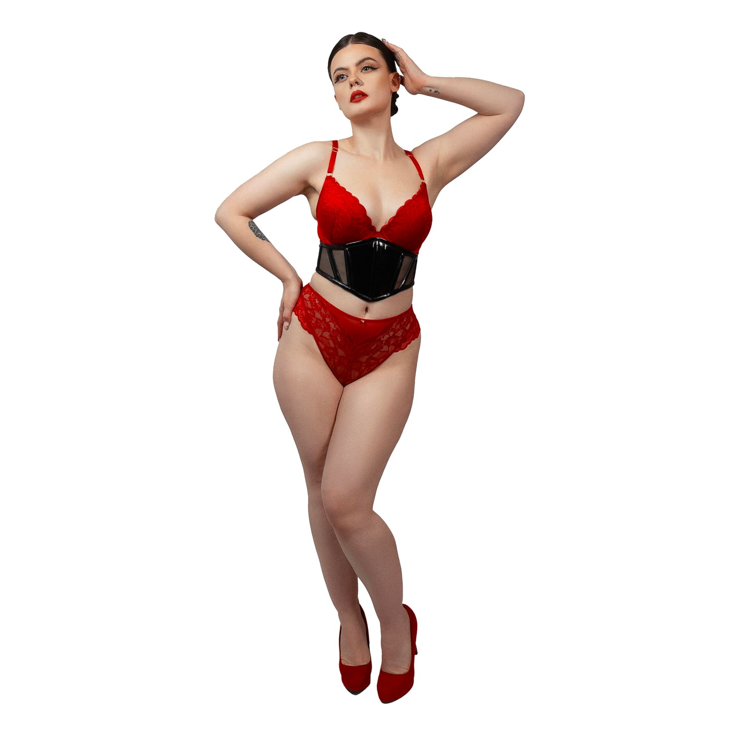 PVC Mesh Corset Belt for Women Steel Boned Waist Cincher Underbust Gothic Burlesque Shaping Belt (US, Alpha, X-Large, Regular, Regular, Black)