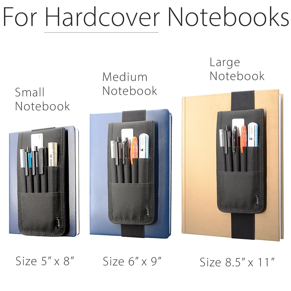 diodrio Pen Holder, Pencil Holder, Pen Sleeve Case for Hard Cover Journals, Notebooks, Books, Binders, Hold Multi Pens Pencils Rulers Durable Fabrics, Detachable, Elastic Band. Black.