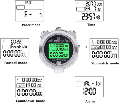 Stopwatch Timer with Back Light Digital Stop Watch 0.001second Timing, Metal 100 Lap Memory,Large dispaly Alarm Clock for Coach Sports Running Marathon Competition