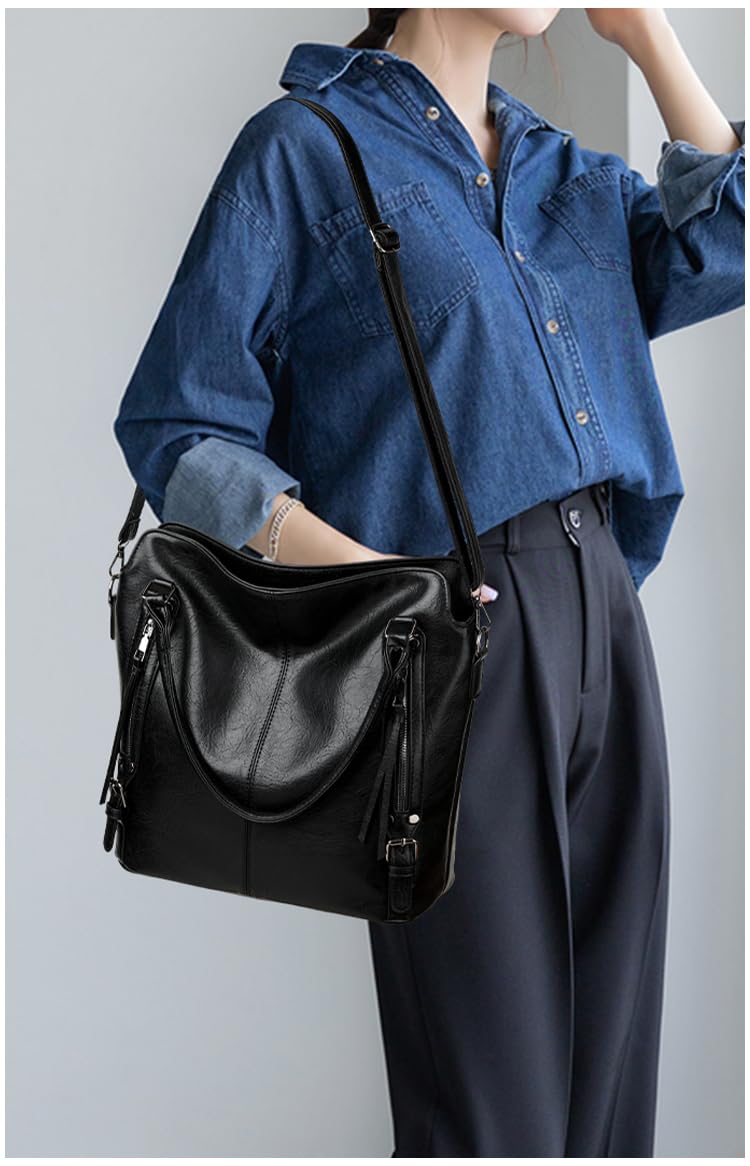 2E-youth Purses for Women Large Tote Women's Handbag Set Faux Leather Hobo Crossbody Bag 4pcs (1A-Black)