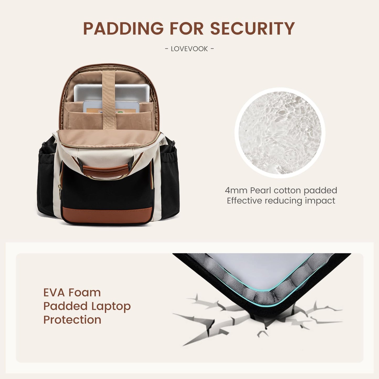 LOVEVOOK Laptop Backpack for Women with Pouch Pocket for Large Capacity Cup,17 Inch Laptop Computer Bag Travel Backpack Purse,Waterproof Work Business Backpack College Teacher Bags,Beige-Black-Brown