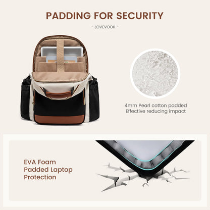 LOVEVOOK Laptop Backpack for Women with Pouch Pocket for Large Capacity Cup,17 Inch Laptop Computer Bag Travel Backpack Purse,Waterproof Work Business Backpack College Teacher Bags,Beige-Black-Brown
