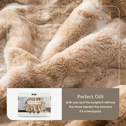 Krifey Oversized Faux Fur Blanket, Super Soft Cozy Blanket, Luxury Fluffy Throw Blanket Fuzzy Bed Throw, Plush for Women, Marbled Beige 60" x 80"