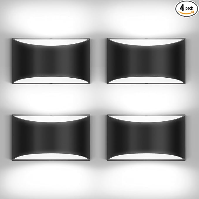 4 Pack Black Modern LED Wall Sconces, 6000K Cool White Hardwired Interior Wall Lights Up and Down Wall Mount Light for Bedroom,Living Room, Hallway(with G9 Bulbs)