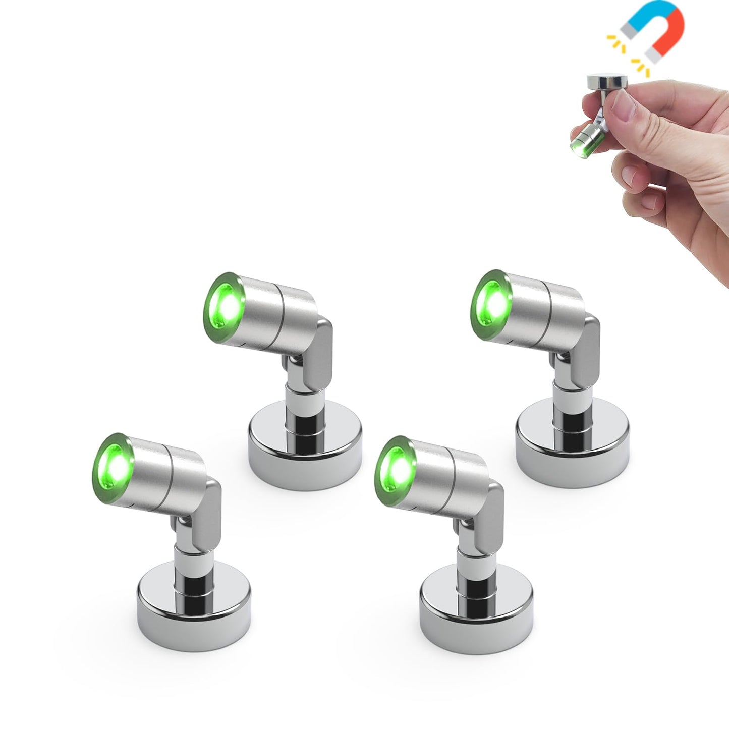 Suzeyar Metal Miniature LED Lights,Tiny Spot Light with Magnet Base,Battery Operated LED Lights,Wireless Miniature Spot Light for Artwork Painting,Jewelry Showcase,DIY Hand Craft (Green)