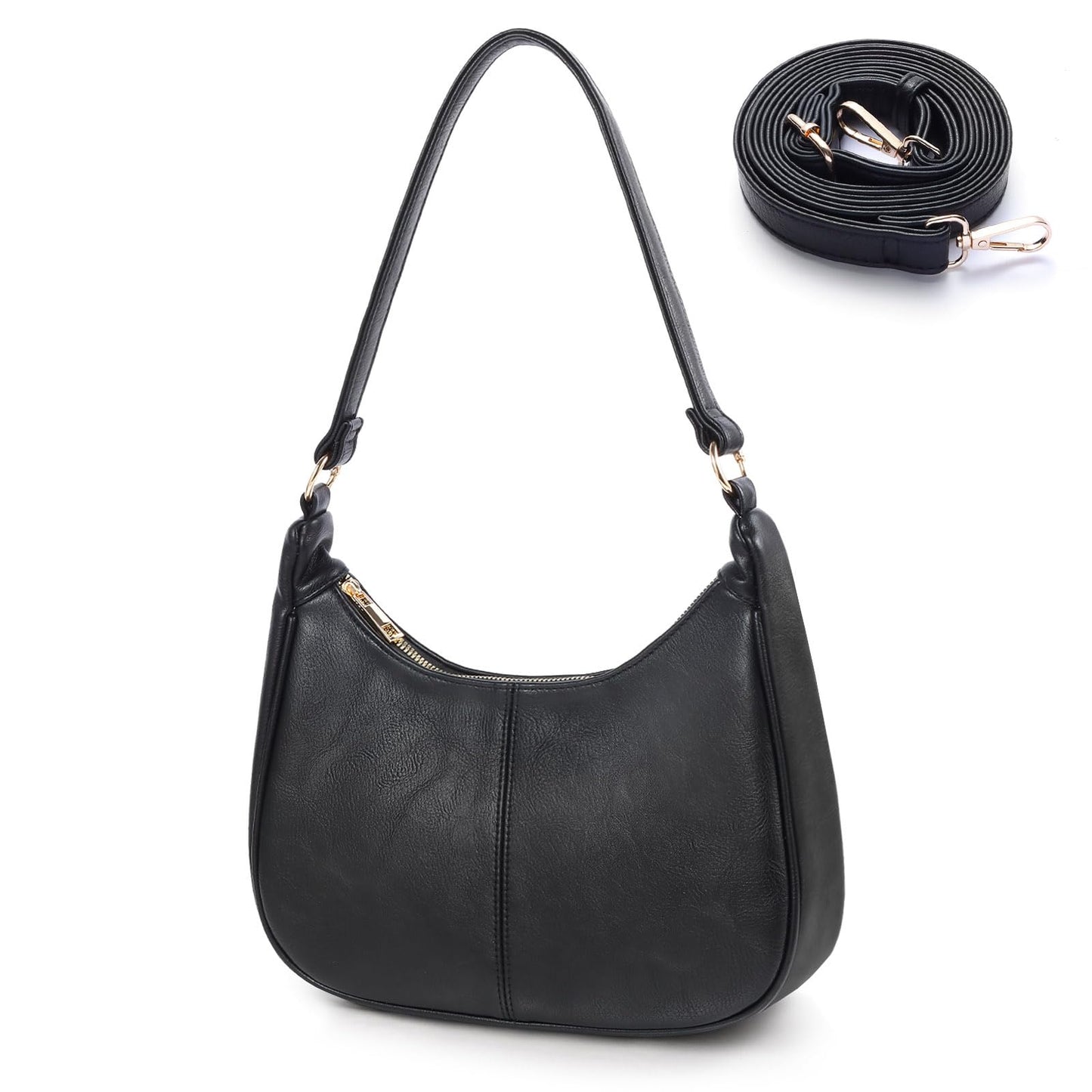 Hobo Bags for Women - Soft Leather Womens Crossbody Purse Shoulder Bags with Adjustable Strap (Black)