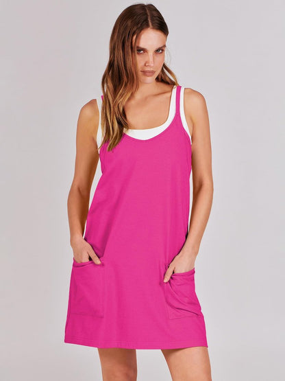 ANRABESS Women Athletic Dress Summer Tennis Workout Active Sports Mini Romper Dress Built in Shorts Travel Vacation Clothes Hot Pink Large