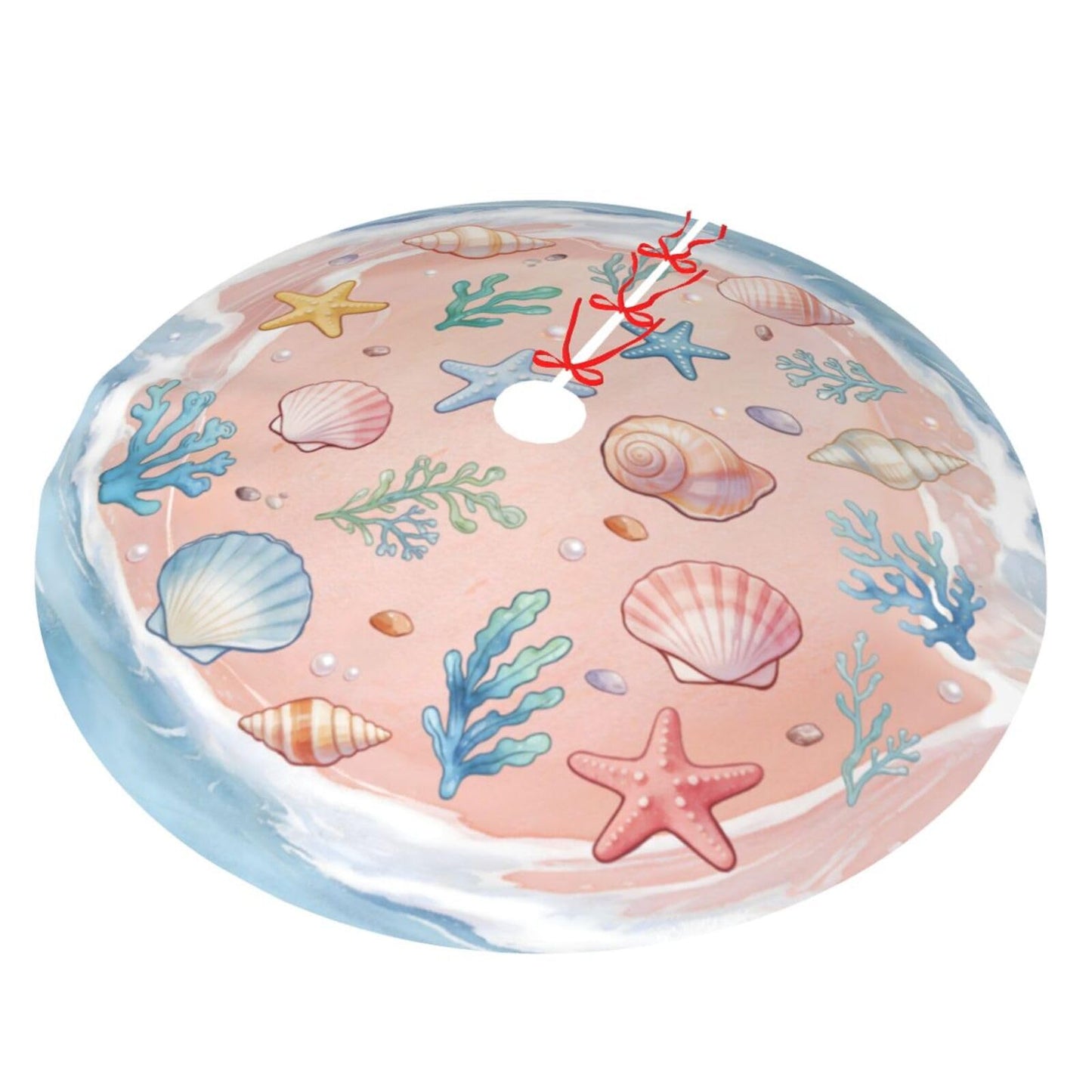 Summer Beach Shell Starfish Tree Skirt 36" Tree Mat for Christmas Tree Topper Holiday Party Yard Decorations Indoor Outdoor Ornaments 36"