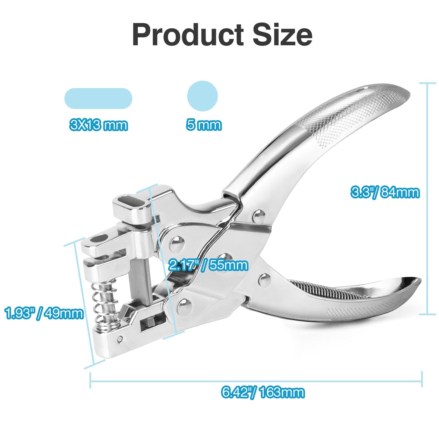 CAETOUNG 2 in 1 Badge Slot Hole Punch for ID Cards, Heavy Duty Hand Punch Metal Hole Puncher for PVC Material, Business Cards, Paper and Cardstock (5mm Round Hole &13mm X 3mm Slot Hole, Silver)