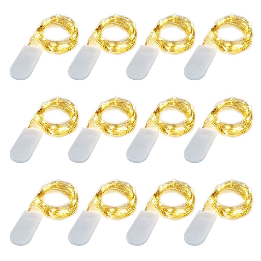 LIIDA LED Fairy String Lights, 12-Pack 20 Micro Lights On Silver Copper Wire (Batteries Include) for DIY Wedding Centerpiece, Mason Jar Craft, Christmas Tree, Garlands, Party Decoration (Warm White)