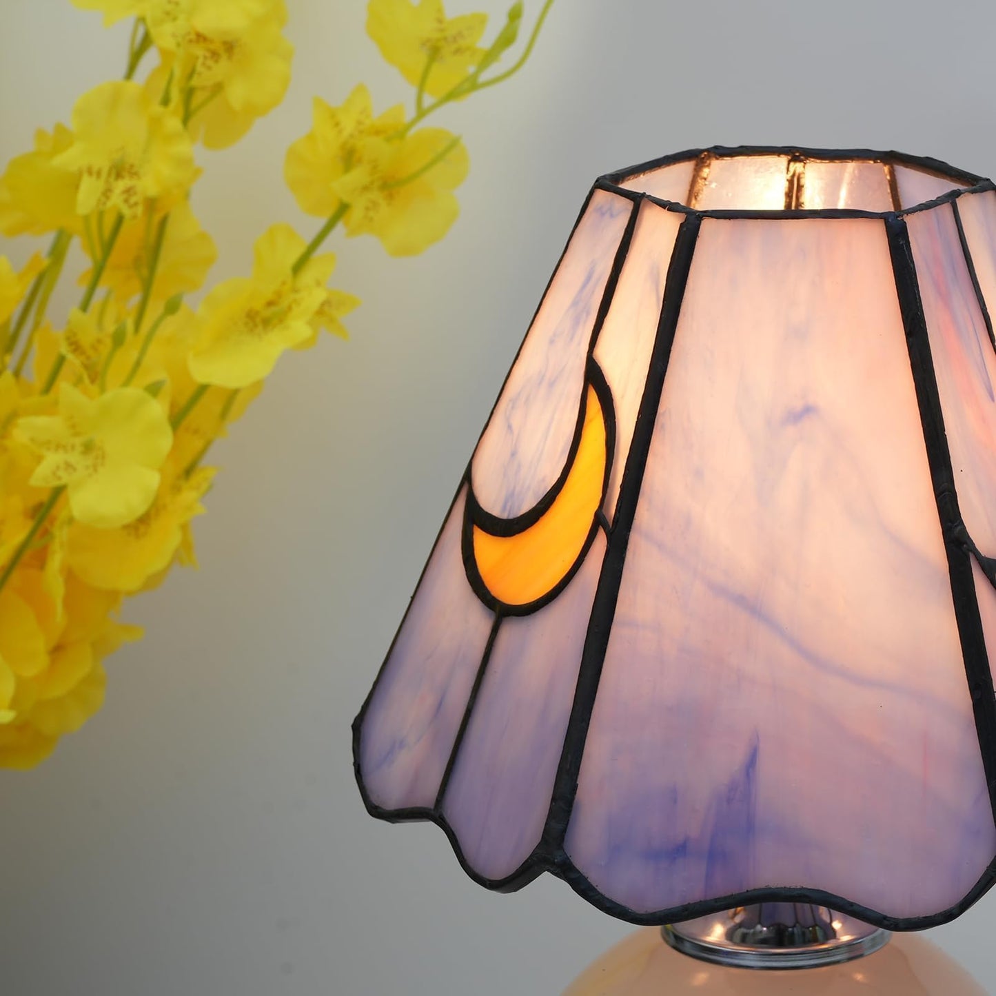 KIPHEPI Tiffany Style Bedside Table Lamp Stained Glass Moon Mushroom Lamp for Bedroom Small Nightstand Lamps for Home Decor Living Room Bedroom Study Nursery Dorm,Purple