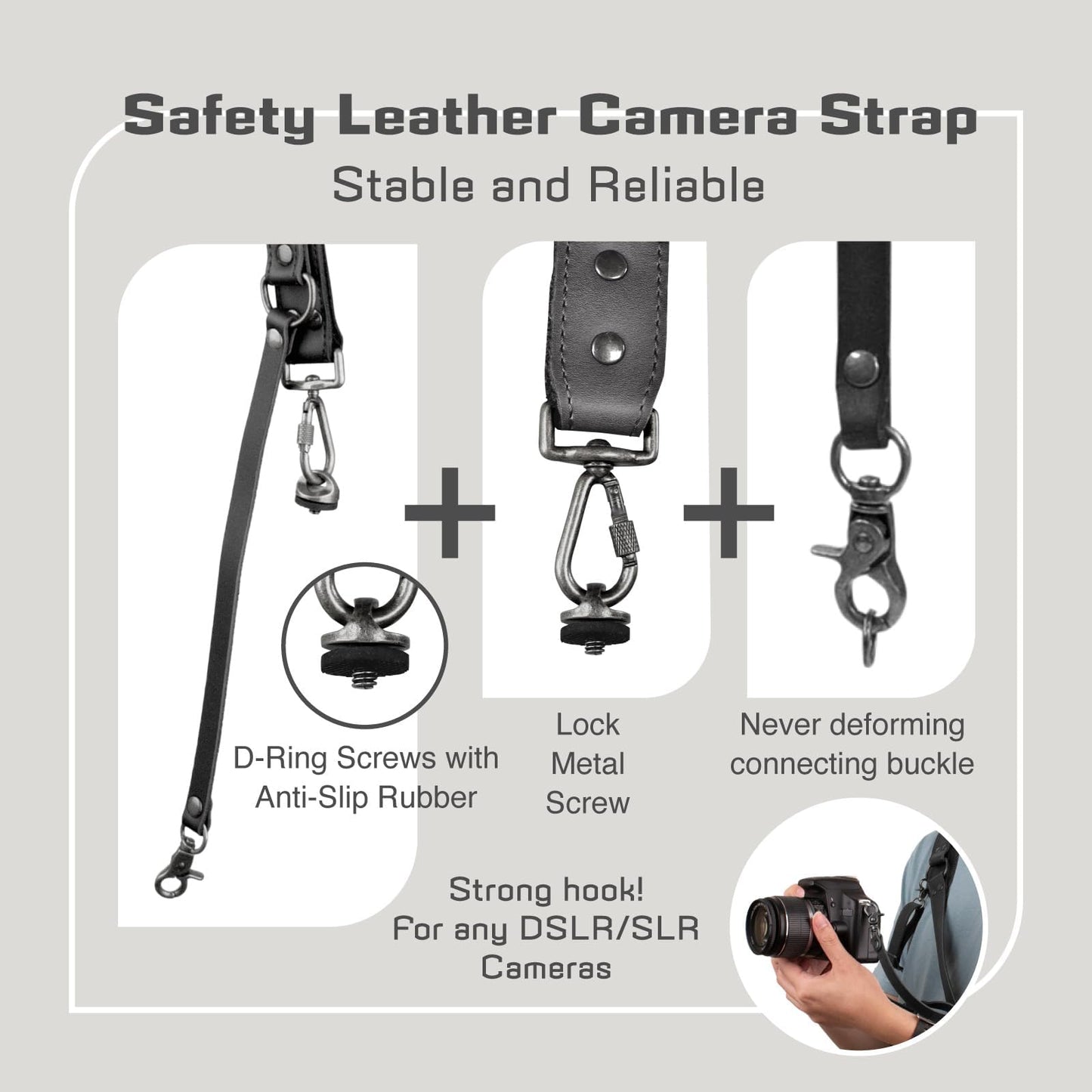 4J LEDR Leather Camera Strap,Single Camera Shoulder Harness for One Camera,Professional Camera Harness for Photographers,Camera Strap Crossbody Quick Release Gear DSLR/SLR,Camera Accessories,Black