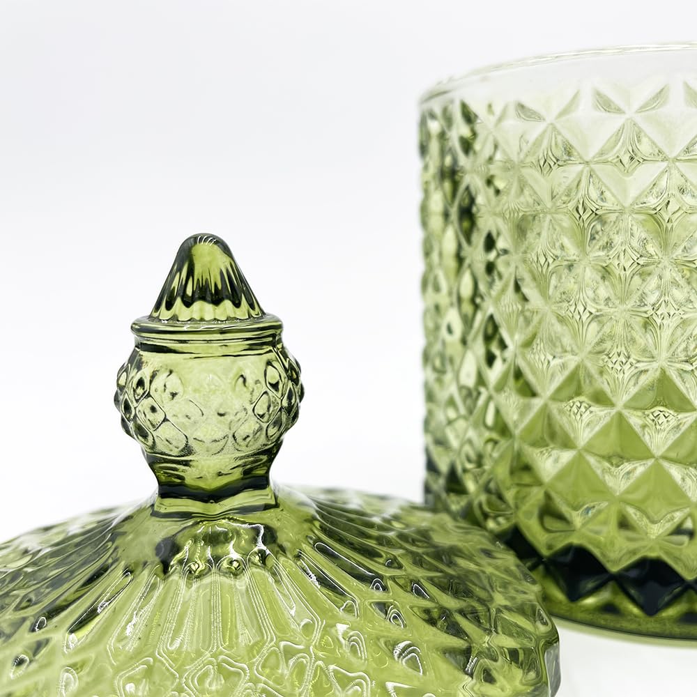 YILUSHENGHUA Colorful Glass Jar With Lid,Candy Cookie Jars,Jewelry Box,Christmas Decorative Jar(Olive Green)