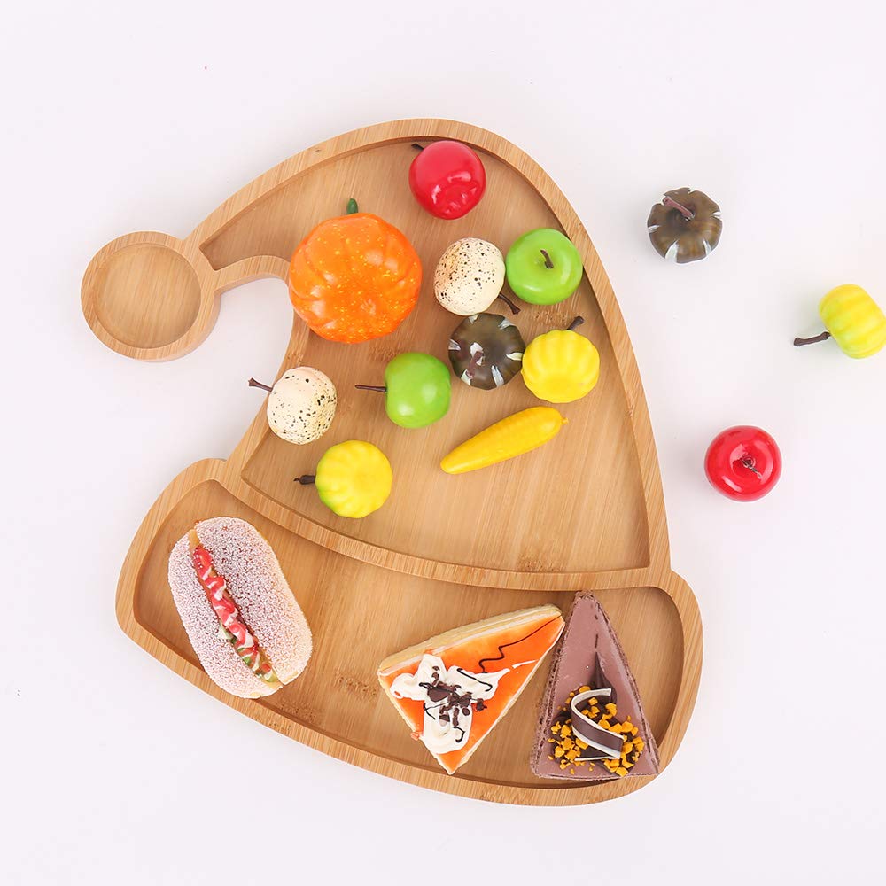 KEPATO Christmas Dishes Wooden Serving Tray,Christmas Santa Hat Shape Sushi Plate Tray for Restaurant and Home