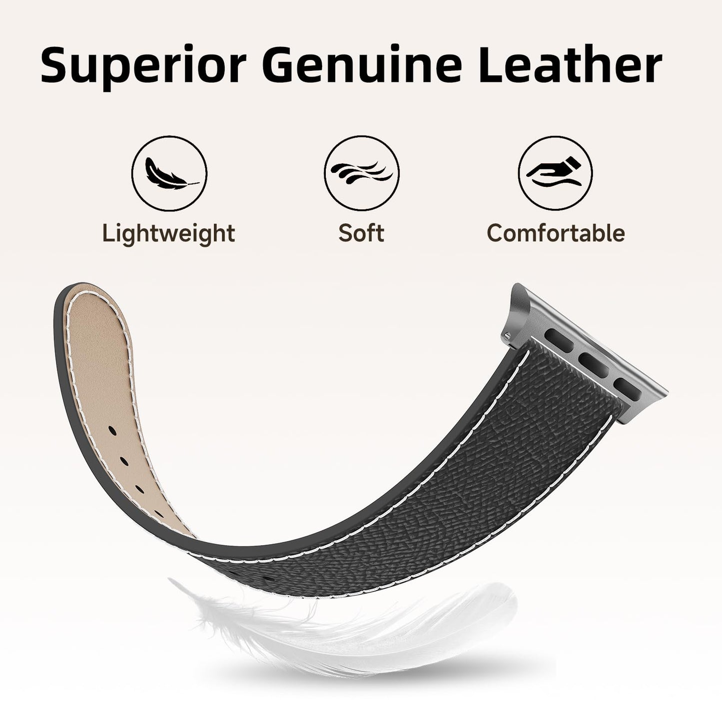 Slim Leather Band for Women Compatible with Apple Watch 40mm 44mm 41mm 45mm 42mm 46mm 49mm 38mm,Thin Genuine Leather Replacement Strap for iWatch Series SE/11/10/9/8/7/6/5/4/3/2/1/Ultra