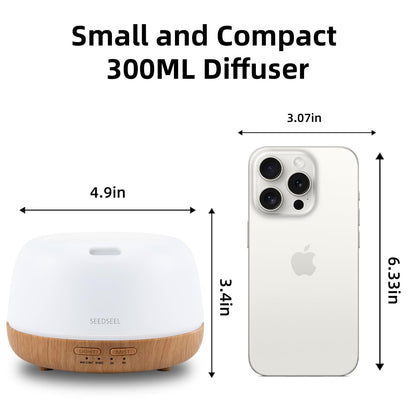 300ML Essential Oil Diffuser with 7-Color LED Lights and Remote Control, Modern Minimalist Design, High-Efficiency Ultrasonic Mist Aromatherapy Diffuser for Home