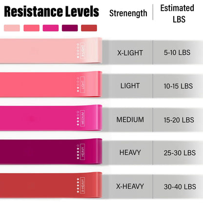 FTTYONE Set of 5 Resistance Bands for Working Out, Different Levels Elastic Band for Home Gym Long Exercise Workout, with Carrying Bag