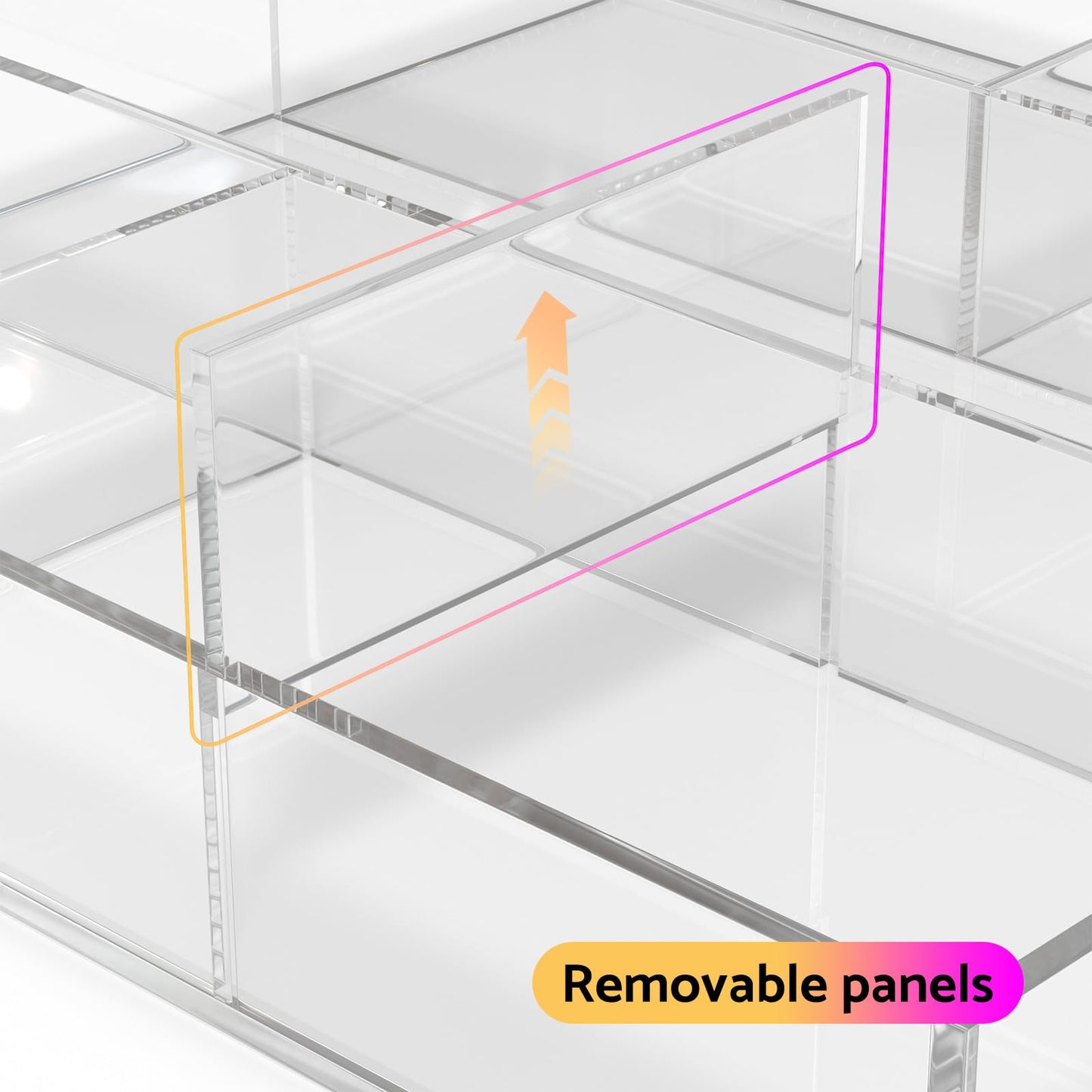 HIIMIEI Acrylic Drawer Organizer, 6 Section Clear Makeup Tray Organizer for Drawer Office Bedroom(11.8x11.8 inch)