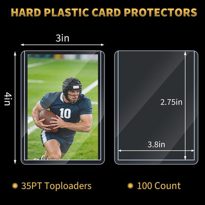 Binditek 100 Pack 3" x 4" Hard Plastic Card Protectors, 35PT Rigid Card Holders for Sports and Game Cards, Baseball, Football, Basketball, Hockey, Golf