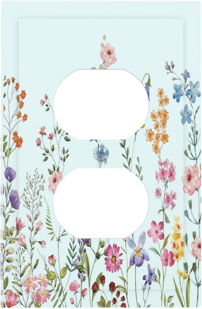 Rustic Wild Floral Vintage Blue Watercolor Flower 1 Gang Outlet Plate Decorative Single Duplex Wall Plate Covers Unique Electrical Receptacle Light Switch Cover Art Faceplate Switchplate