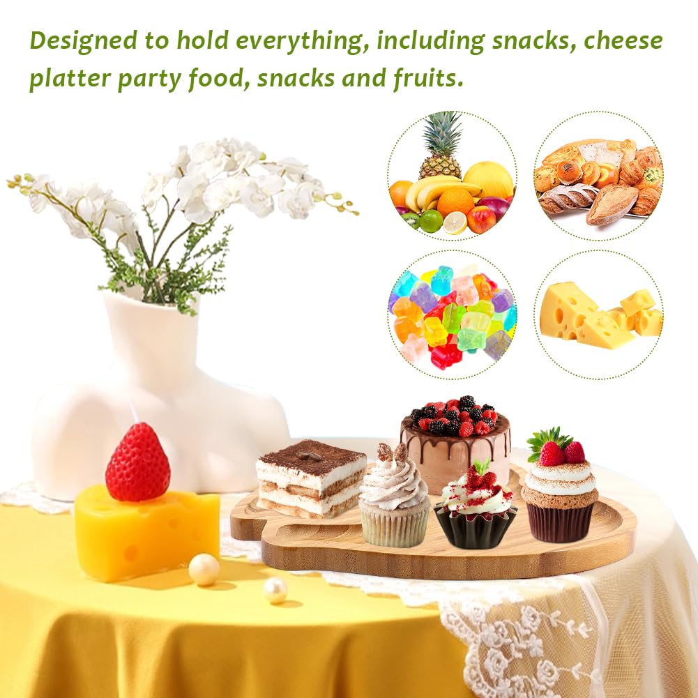 Wooden Serving Tray Heart Shaped Cheese Board Salad Plate Dinner Plate Cake Plate Decorative Serving Platter Plate for Snack Candy Food Fruit Decor (Size:10.63x10.63x0.63inch)