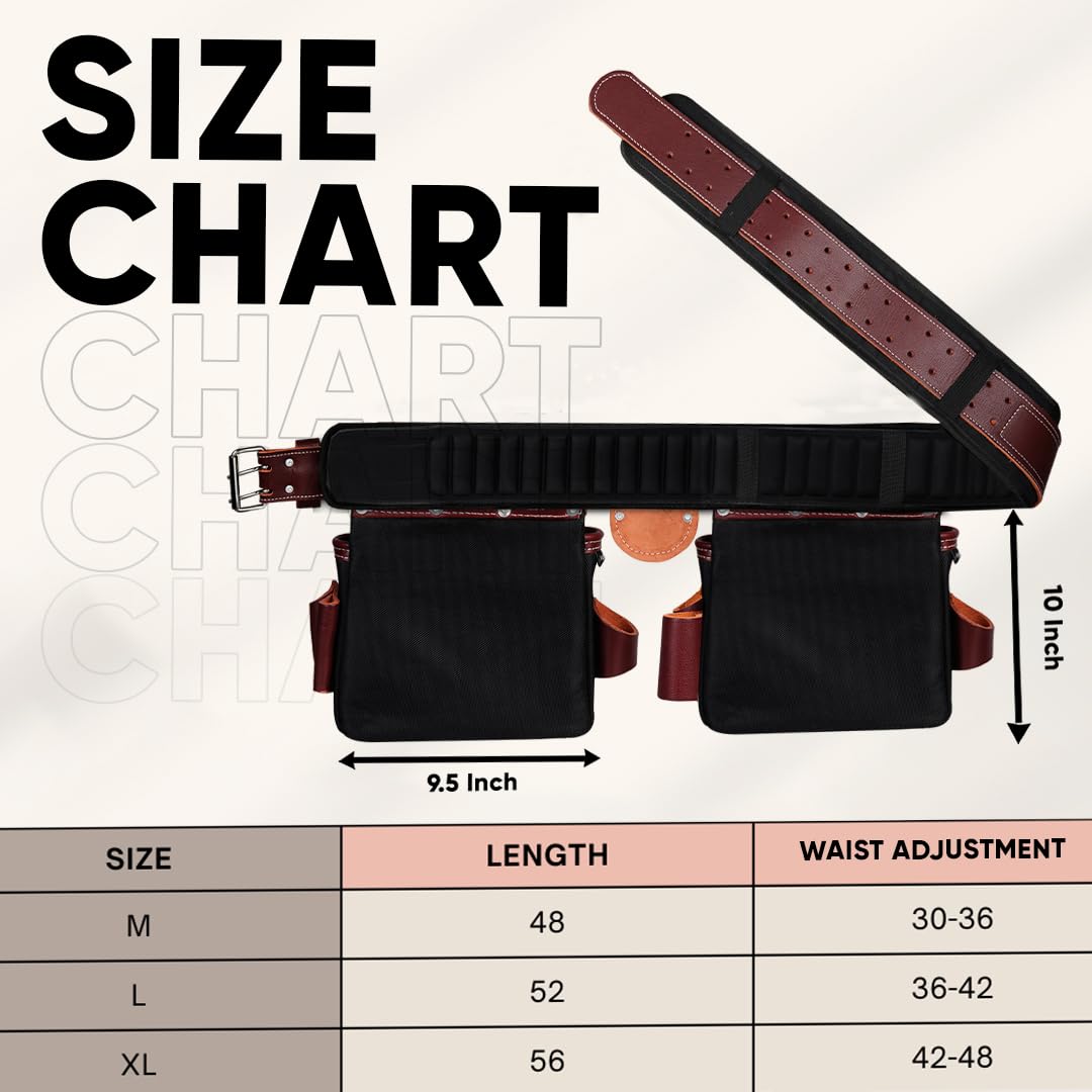 FUERI Professional Tool Belt With Bags Pouches for Men Nylon Leather Belts Carpenter Construction Electrician Framer Worker