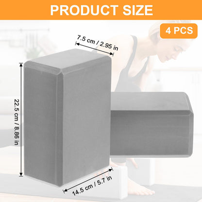 4 Pack Yoga Blocks - Premium EVA Foam Blocks for Pilates Workout, Stretching, Meditation - Yoga Brick for Flexibility, Balance, Spine Strength, Non-slip and Lightweight Exercise Blocks (Gray)