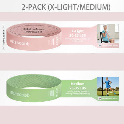 Abssoobb Silicone Resistance Loop Bands Latex-Free No-Slip Glute Booty Bands 2-Pack for Physical Therapy, Post-Op, Yoga, Pilates, Workout & Stretching