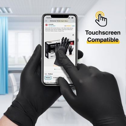 Schneider Gloves Disposable Latex Free, Black Nitrile Gloves Medium Powder Free for Medical, Cooking, Cleaning, Food Prep