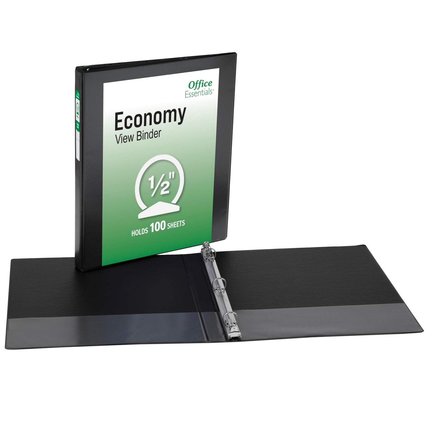 Office Essentials Economy View 3 Ring Binders, 0.5" Round Rings, 0.7" Spine, 100-Sheet Capacity, Black Binders (12-Pack of 03423)