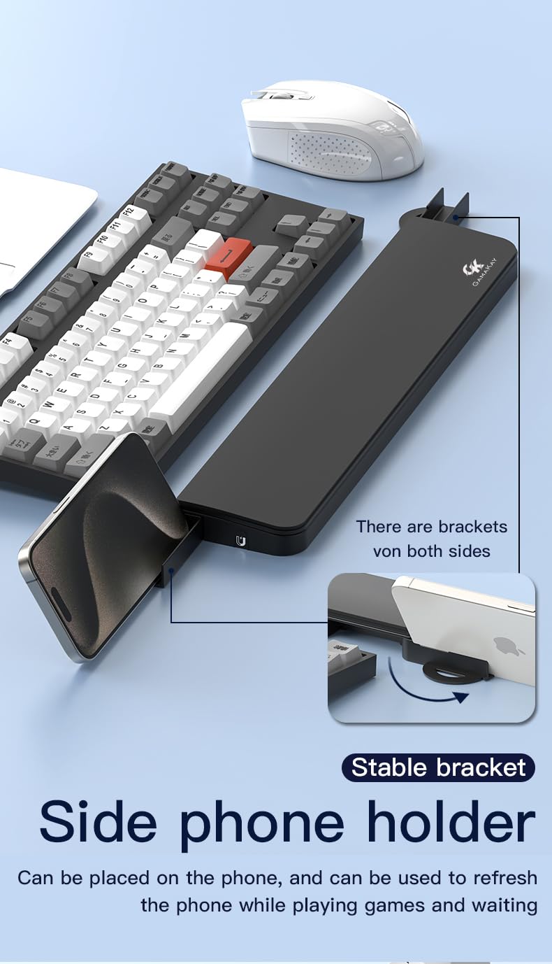 GK GAMAKAY 14.17'' Keyboard Wrist Rest Pad with Cleaning Tool Kit, ABS & Leather Hand Wrist Rest for 85% Mechanical Keyboard, Non-Slip Palm Pad for Comfortable Typing and Playing (Black-85%)