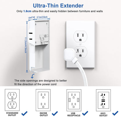 Flat Plug Power Strip Surge Protector, 5ft Ultra Thin Extension Cord with 4 USB Wall Charger(2 USB C Port), 6 Widely-Spaced Outlets Power Strip Compact for Travel, Office, Dorm Room Essentials (White)