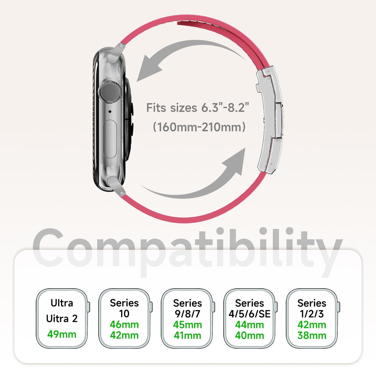 Leather Band Compatible with Apple Watch 49mm46mm45mm44mm42mm41mm 40mm38mm,Stylish Magnetic H Buckle Strap for iWatch Ultra 2/1/SE/Series 10/9/8/7/6/5/4/3/2/1 Women Men (Pink Band+Silver H Buckle, 38mm40mm41mm42mm)